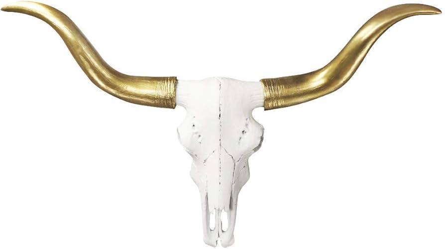 WALL CHARMERS Mini White + Gold Longhorns Faux Longhorn Skull - 20" Faux Taxidermy Animal Head Wa... | Amazon (US)