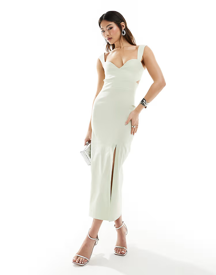 Vesper sleeveless plunge neck midaxi dress in taupe | ASOS (Global)