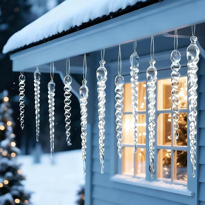 18 Pcs Large Christmas Tree Decoration Crystal Ornaments, Clear Big Acrylic Icicle Christmas Hang... | Amazon (US)