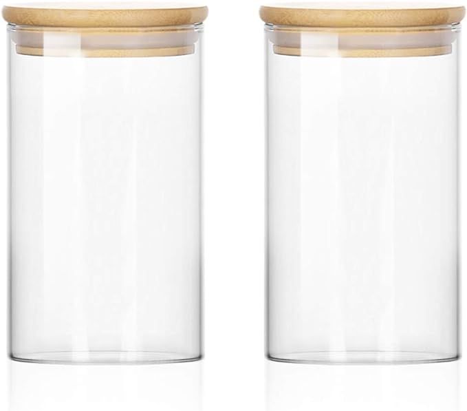 Glass Jar Bamboo Lid Canisters for Kitchen and Home (Round 2 Pack 68oz) | Amazon (US)