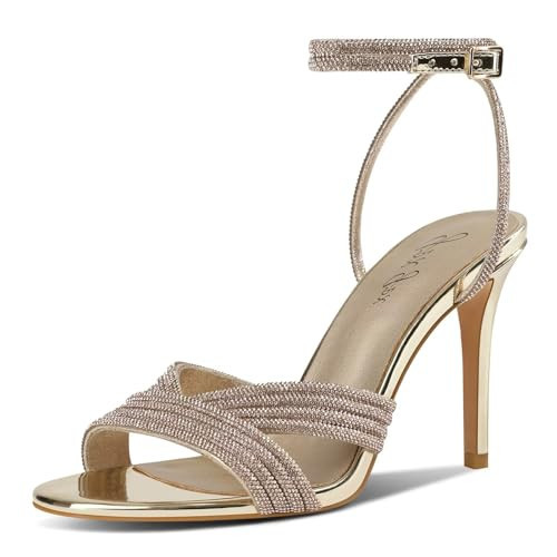 GPXGPX Women's Rhinestone Gold High Heel Sandals Sparkly Stilettos Heeled Ankle Strap Stilettos Round Open Toe Dressy Weddings Sexy Sandals Shoes | Amazon (US)