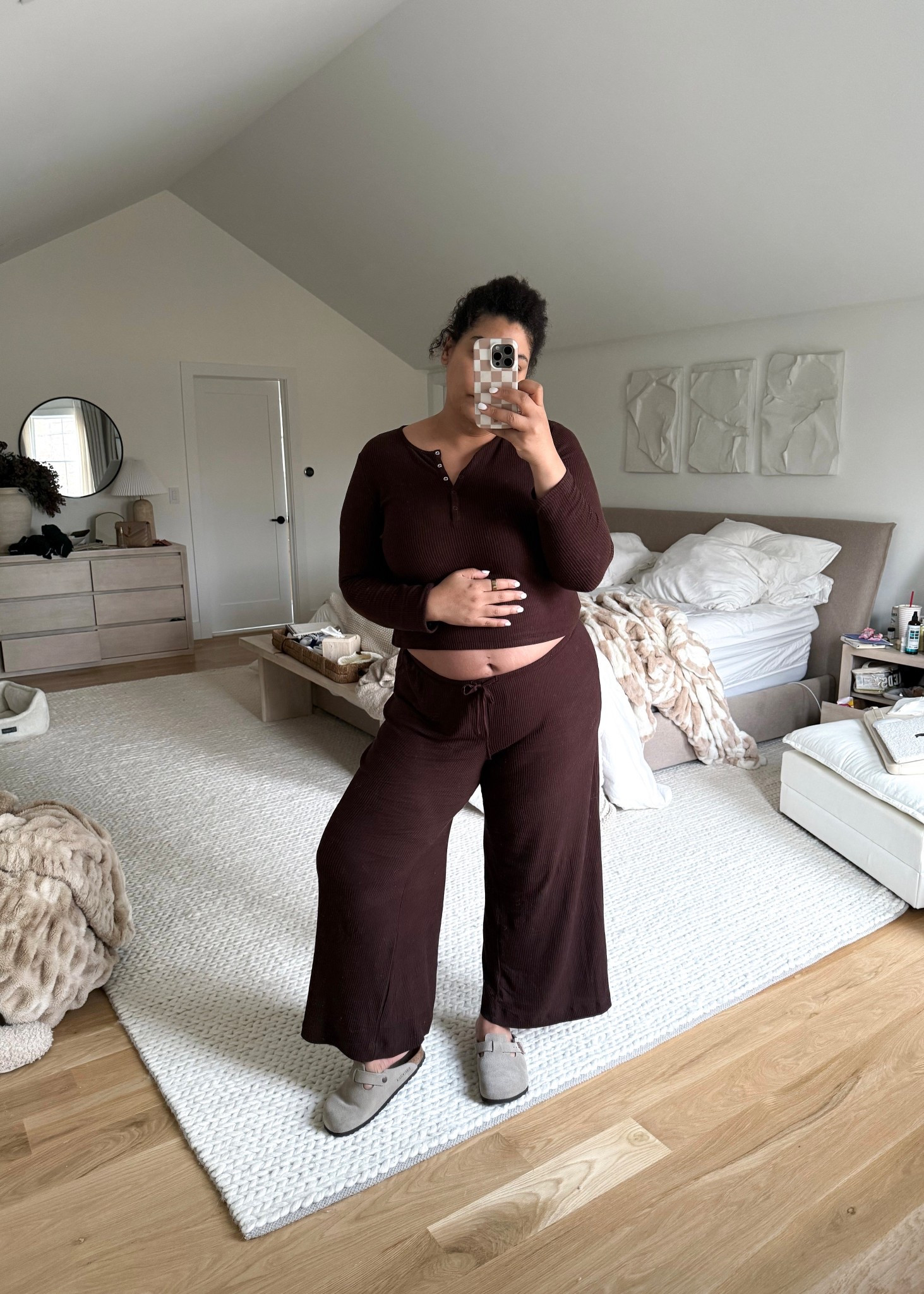 midsize comfy ootd 1/13/26 — didn’t feel good today, so this two piece ribbed set from target Auden line is SO soft! I’m 5’9” size 12/XL & 25 weeks pregnant & I’m wearing a size XXL! Brown may be out of stock but linking other colors 🫶🏽

#LTKBump #LTKMidsize #LTKootd