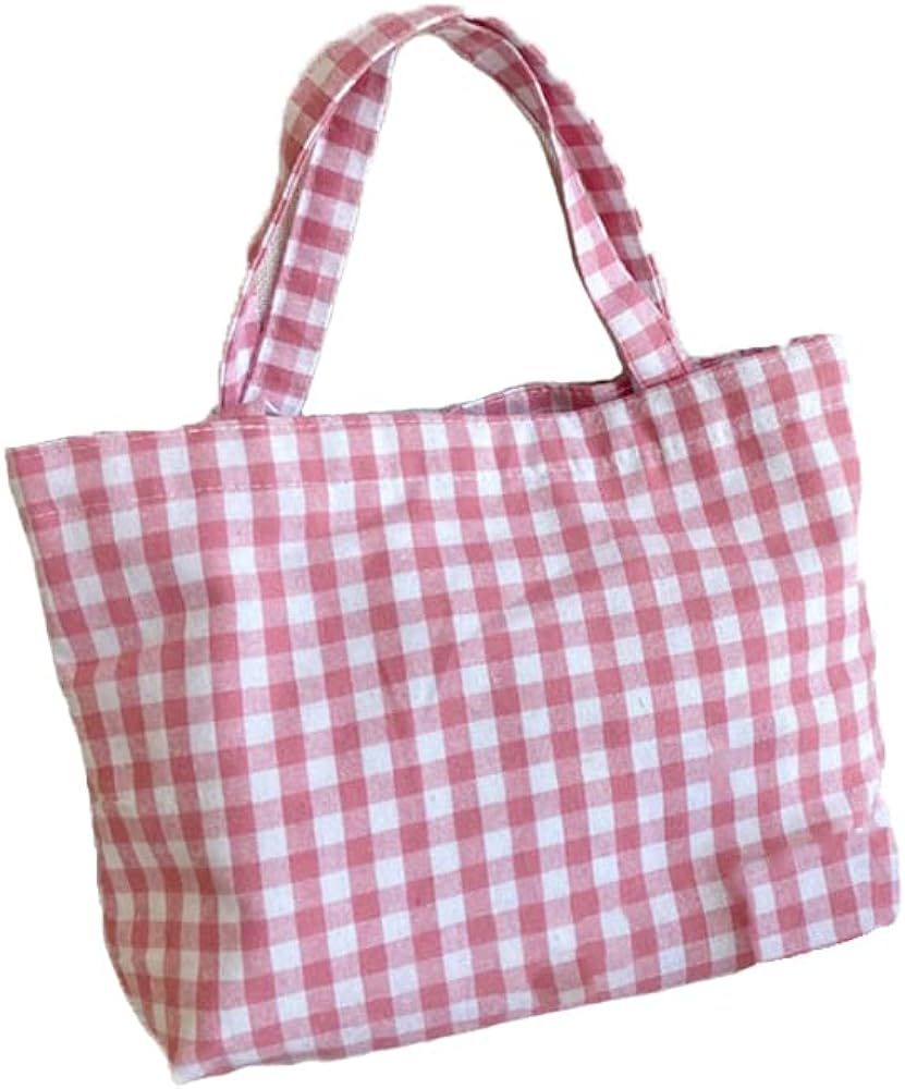 Joyhey 1 Pc Plaid Small Canvas Tote Bag, Grocery Shopping Bag, Beach Bag 8.6" x 12.6" x 3.1" | Amazon (US)