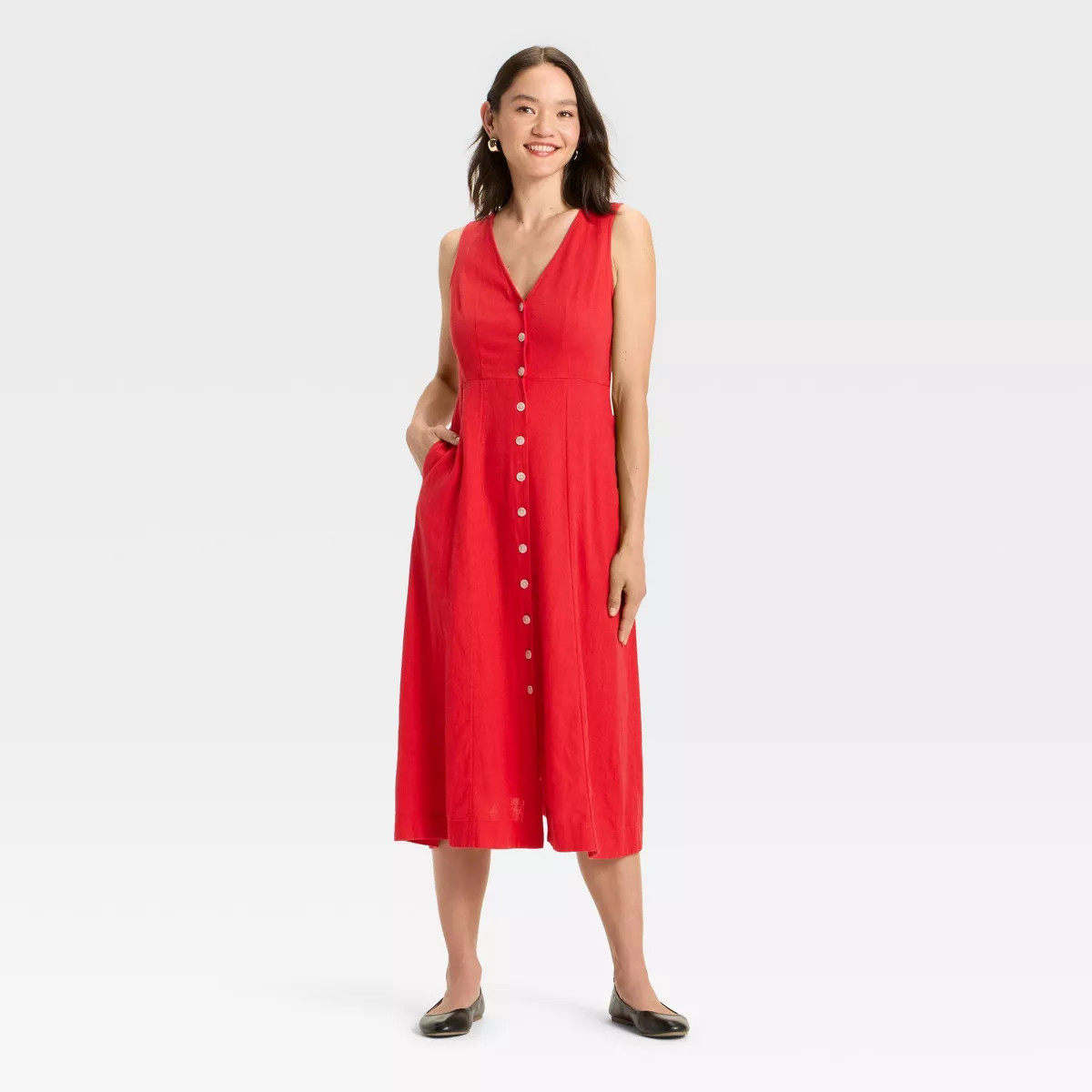 Women's Button-Front Midi A-Line Dress - Universal Thread™ | Target