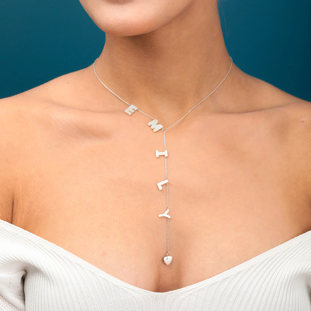 Pearl of Mother Lariat Name Necklace, Y Lariat Mother of Letters Name Necklace Sterling Silver, M... | Etsy (US)