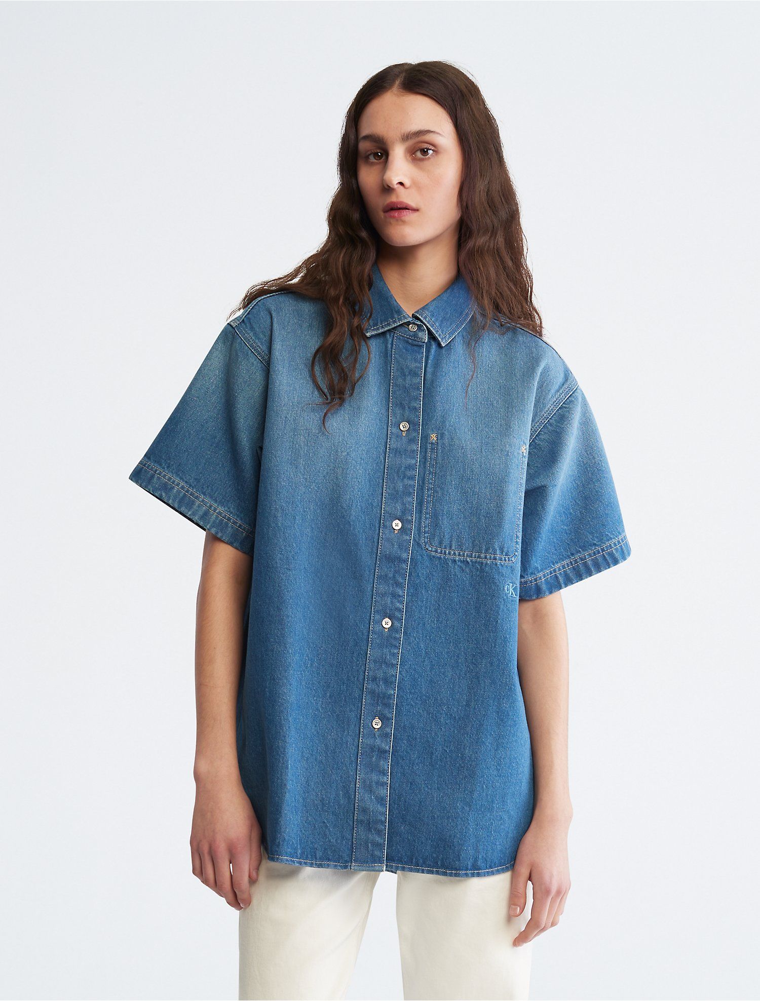 Sunbleached Short Sleeve Denim Button-Down Shirt | Calvin Klein | Calvin Klein (US)