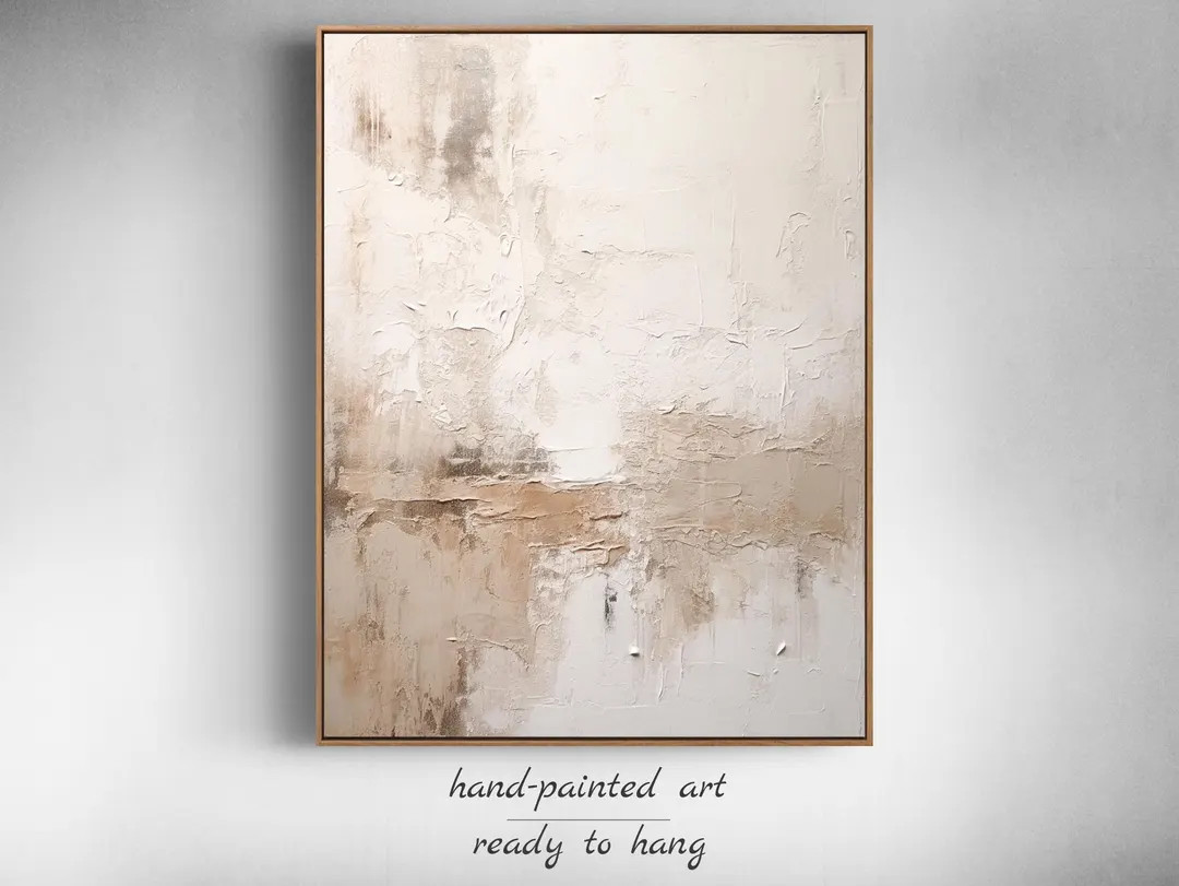 Wabi Sabi Wall Art - Neutral Textured Canvas, 3D Abstract Painting for Above Bed, Oversized Minim... | Etsy (US)