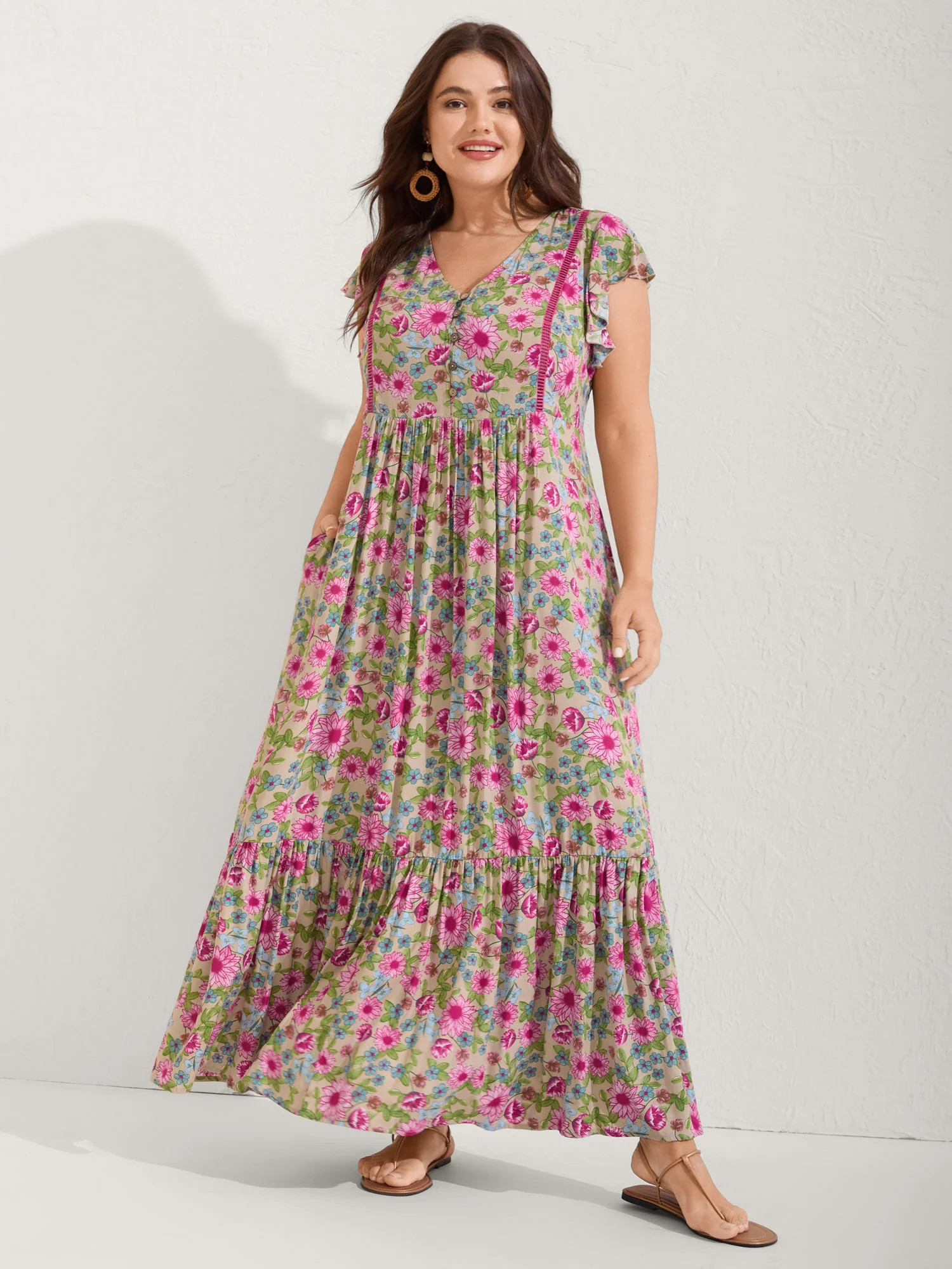 Sweet Floral Lace Trim Tiered Maxi Dress | Bloomchic