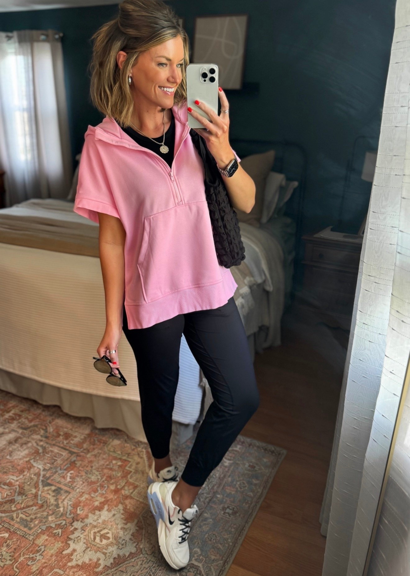 Casual weekend outfit idea. This short sleeve hoodie is a new favorite. Wearing medium in hoodie and joggers  

#LTKSeasonal #LTKActive #LTKStyleTip