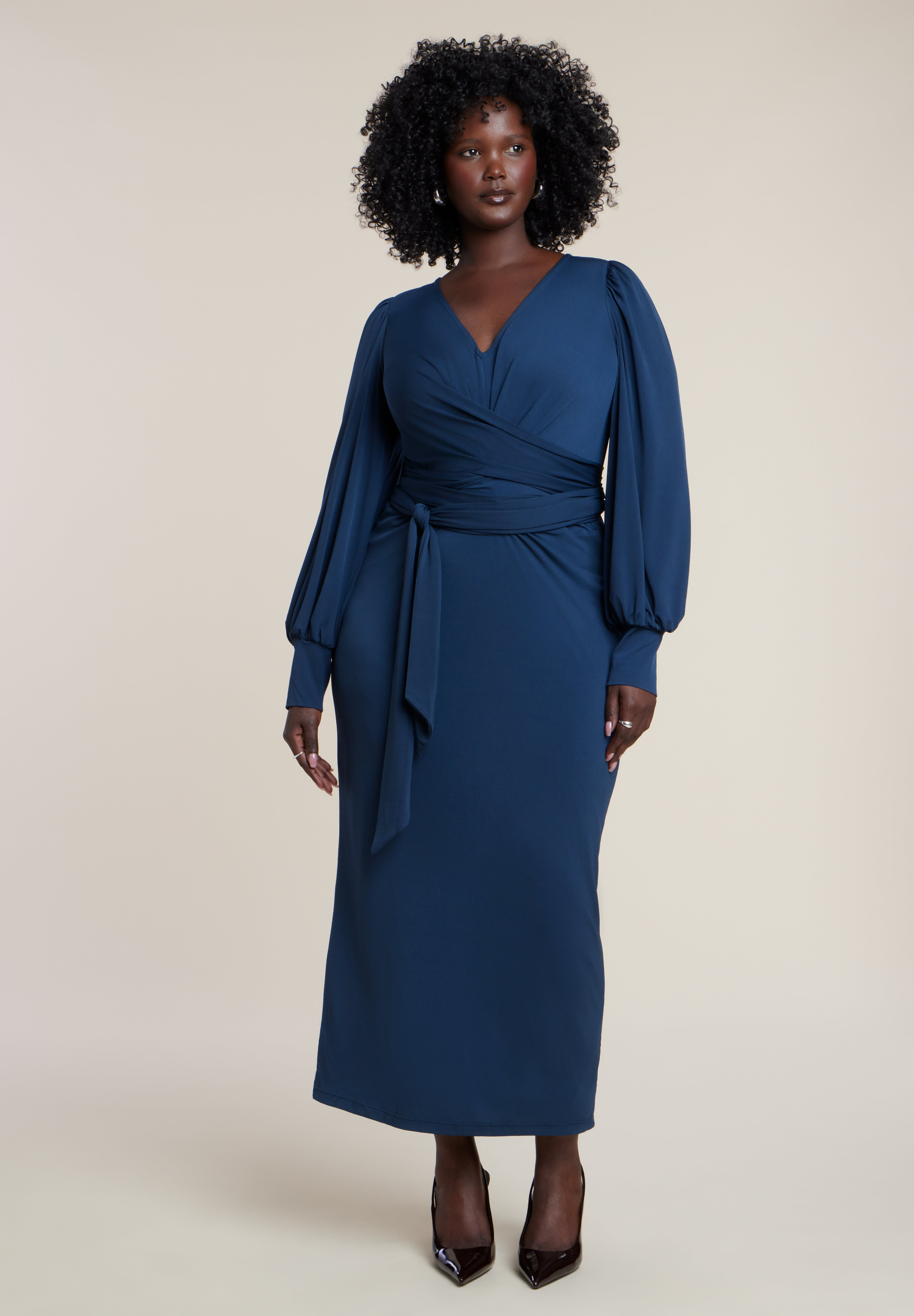 Cross-Front Belted Knit Midi Dress | Eloquii