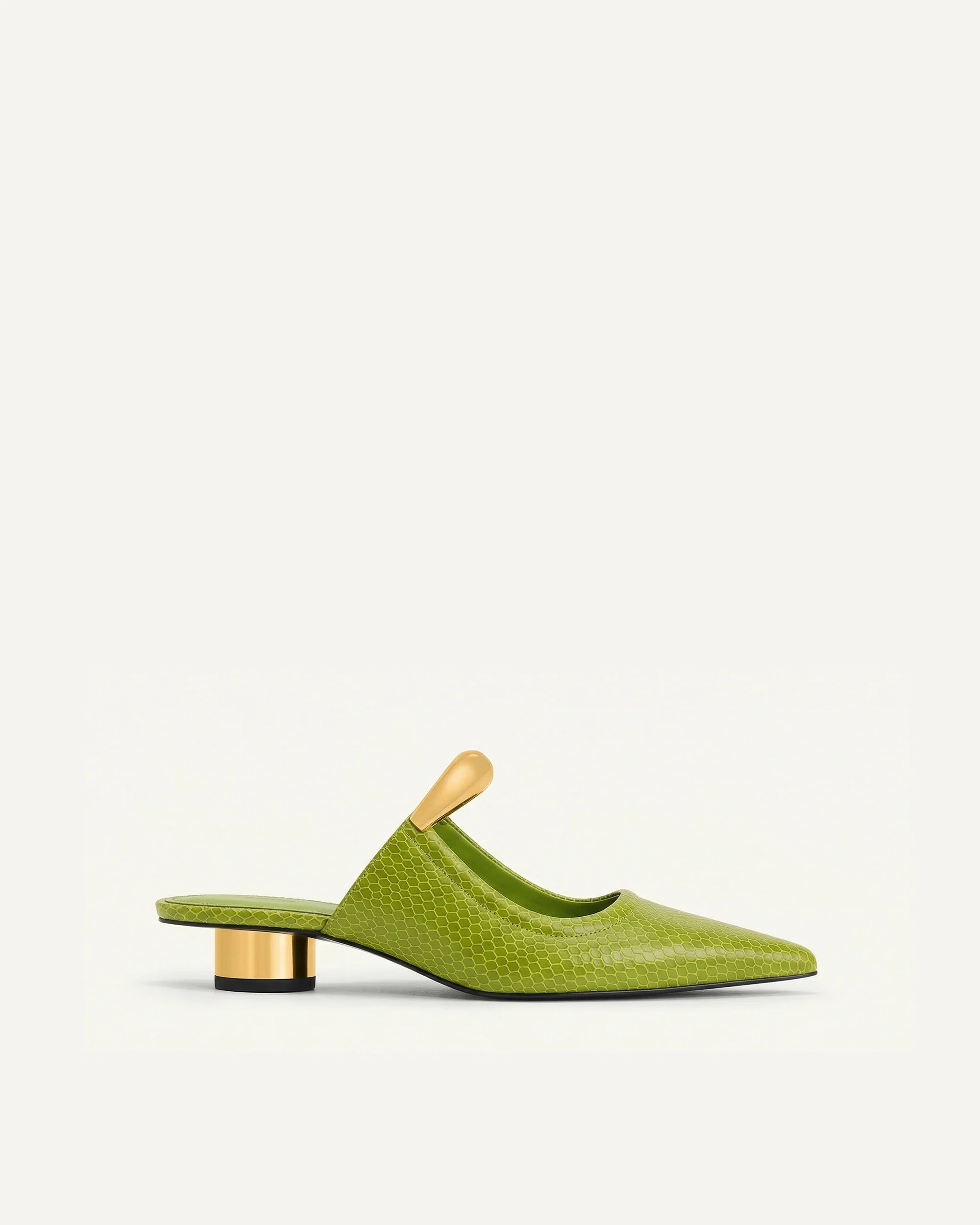 Helena Pierced Snakeskin Mules - Green | JW PEI US
