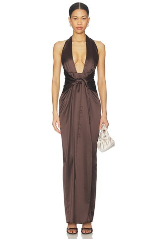 Nookie Calypso Halter Gown in Chocolate from Revolve.com | Revolve Clothing (Global)