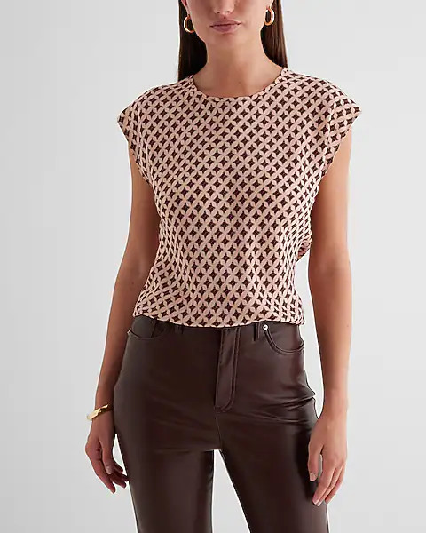 Satin Printed Crew Neck Gramercy Tee | Express