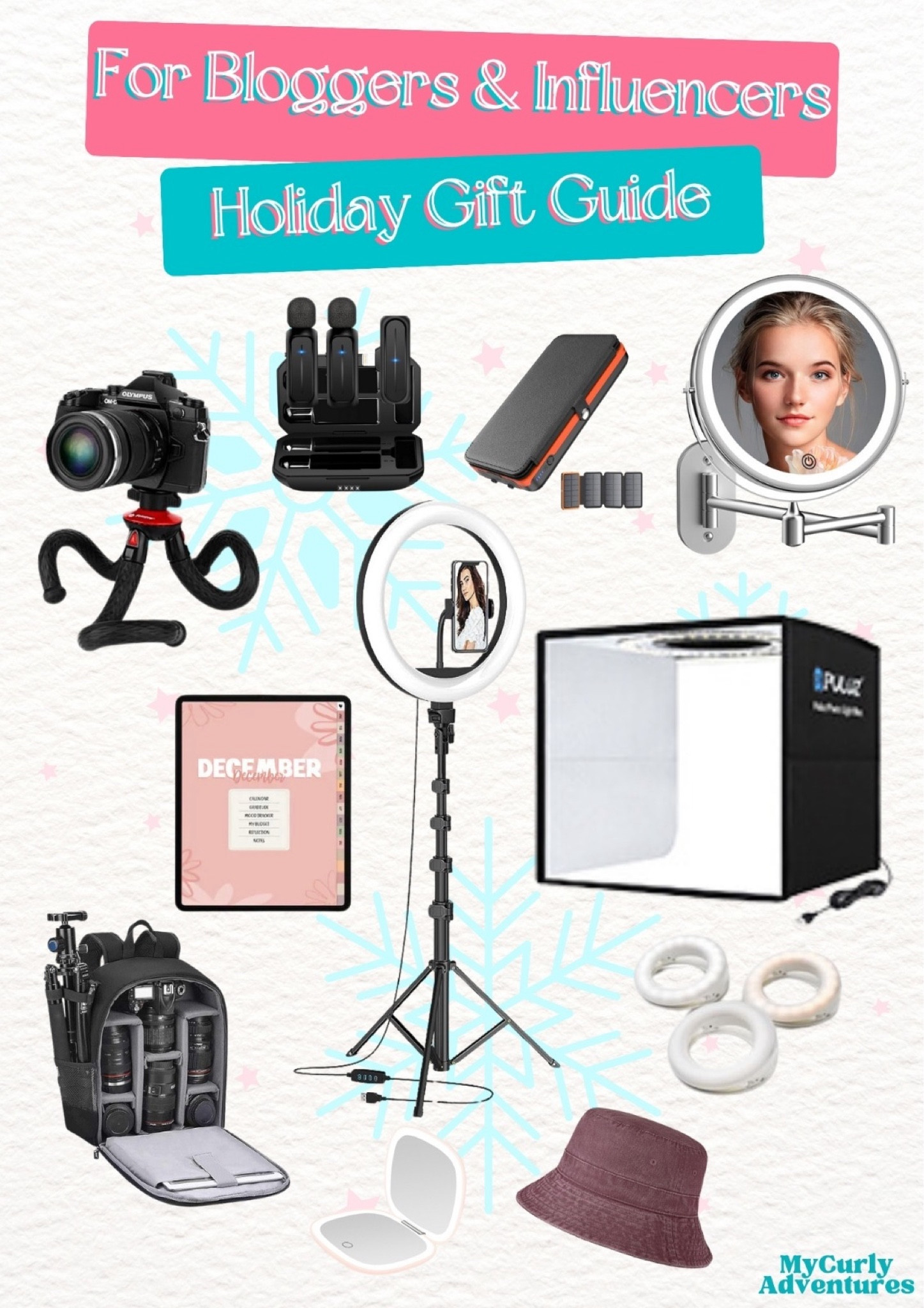 Give the gift of inspiration this holiday season with our top picks for aspiring bloggers and influencers! - Flexible Small Handheld Tripod, 2 Pcs Wireless Lavalier Microphone, 2” Selfie Ring Light with 63” Adjustable Tripod Stand and Phone Holder, Rechargeable Wall Mounted Lighted Makeup Vanity Mirror, Fast Charging Solar Power Bank, Camera Backpack Bag, Digital Monthly Planner, LED Ring Light Portable Photo Studio Photography Shooting Tent Box Kit, Rechargeable Selfie Ring Light Clip-On, Lighted Travel Compact Makeup Mirror, Bucket Hat Unisex Vacation Getaway Headwear

- Best Gift Ideas for Aspiring Bloggers & Influencers, gifts for him, gifts for her, white elephant gifts, secret santa, yankee swap, exchange gift ideas, holiday gift, thanksgiving gift, Christmas gift, birthday gift, personalized gift, Valentines gift, Walmart, Etsy, Amazon, gift ideas, surprise gift, seasonal gift, gift shopping, holiday shopping, Christmas shopping

#LTKHoliday #LTKGiftGuide #LTKfindsunder50 #LTKfindsunder100 #LTKsalealert #LTKfamily #LTKparties #LTKSeasonal #LTKstyletip #LTKtravel #LTKitbag