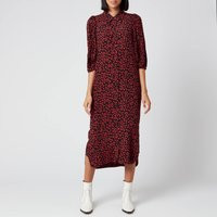 Ganni Women's Leaf Print Crepe Shirt Dress - Black/Red - EU 36/UK 8 | Coggles (Global)