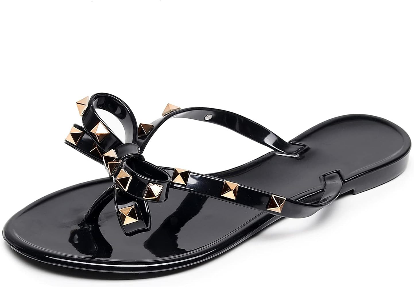 OMGard Jelly Shoes for Women Size 9, Black Studded Jellies Flat Sandals Summer Beach Rivets Strap... | Amazon (US)