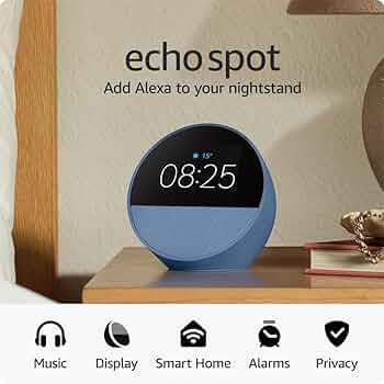 Echo Spot (newest gen), Smart alarm clock with vibrant sound + Alexa, Ocean Blue | Amazon (UK)