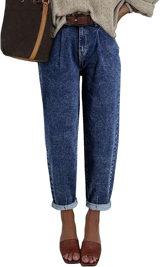 EVALESS Womens Baggy Jeans High Waisted Stretchy Boyfriend Barrel Denim Ankle Pants | Amazon (US)