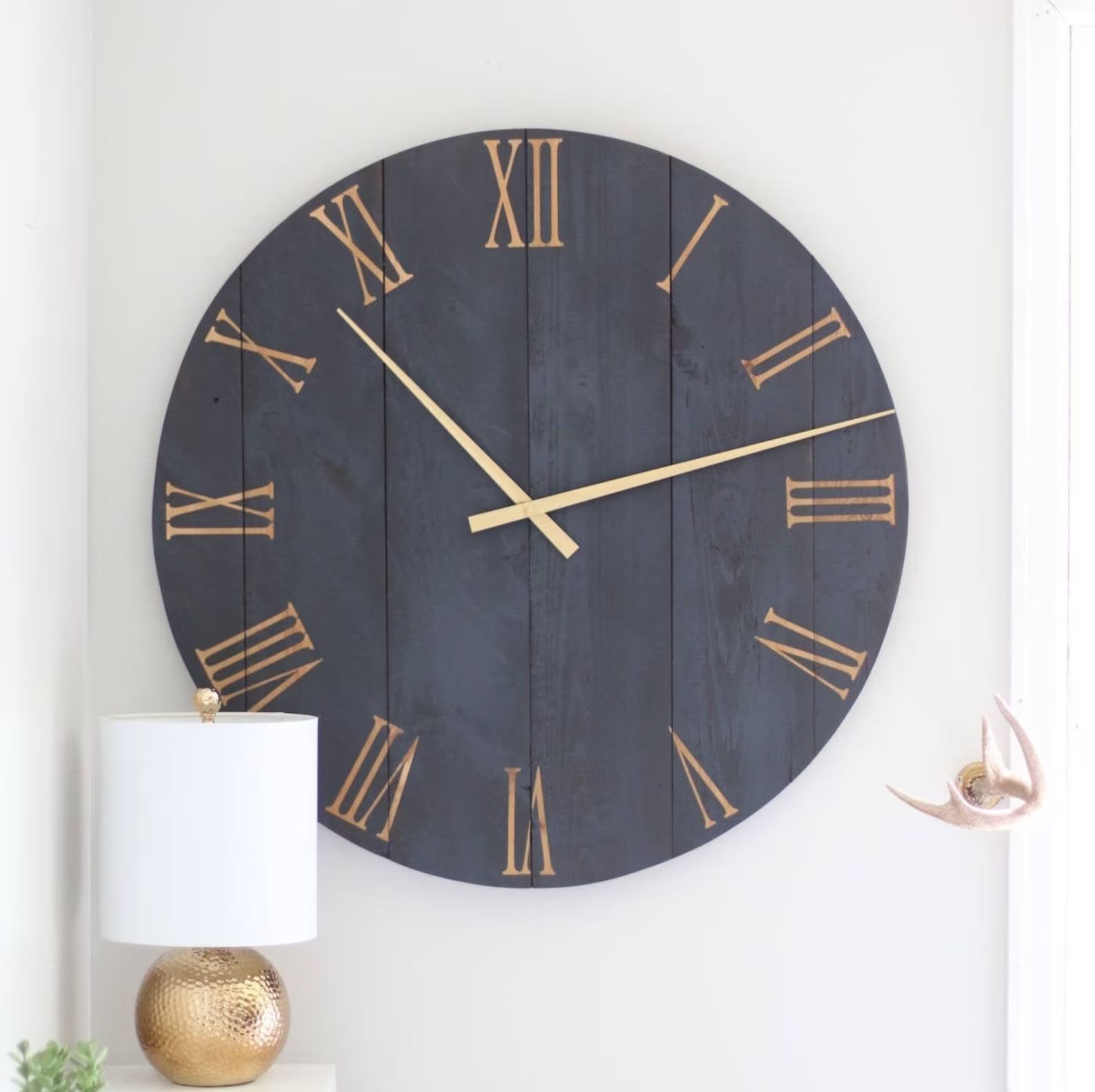 Large wall clock  Navy and gold   Mid century modern  | Etsy | Etsy (US)