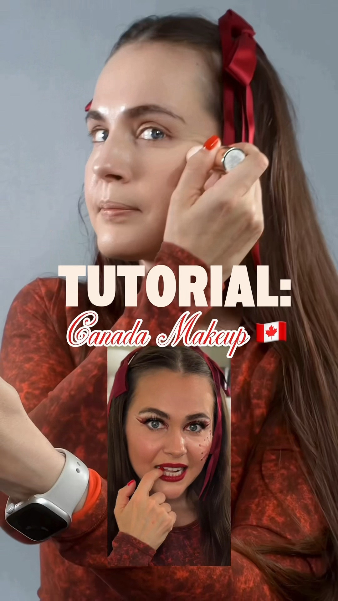 Tutorial: Canada Makeup 🇨🇦 #canadamakeup #fifa #worldcup2026 

Skin tint: @kyliecosmetics 
Contour: @rarebeauty 
Concealer: @natashadenona 
Blush: @hudabeauty 
Eyeshadow: @danessamyricksbeauty @danessa_myricks 
Pencil: @nyxcosmetics_canada @nyxcosmetics 
Shimmer: @maccosmeticscanada 
Lashes: @ardellbeauty 
Mascara brown: @yslbeauty 
Lipstick: @diorbeauty

#LTKbeauty