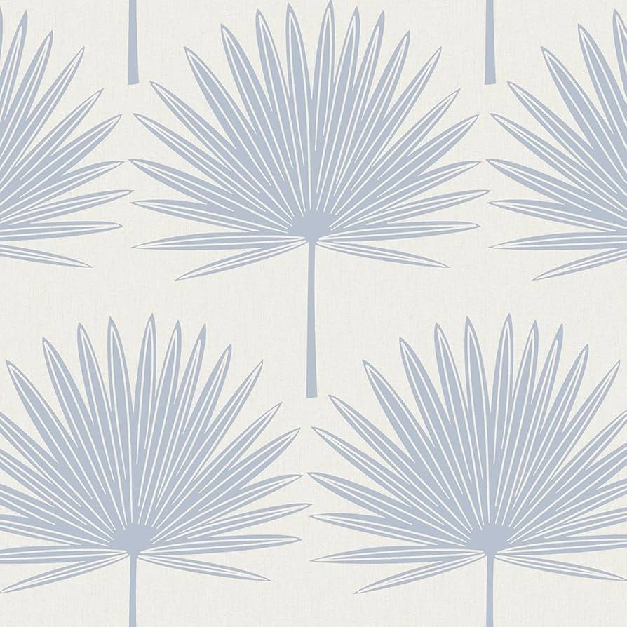 Tempaper Powder Blue & Off-White Stamped Palm Removable Peel and Stick Boho Wallpaper, 20.5 in X ... | Amazon (US)