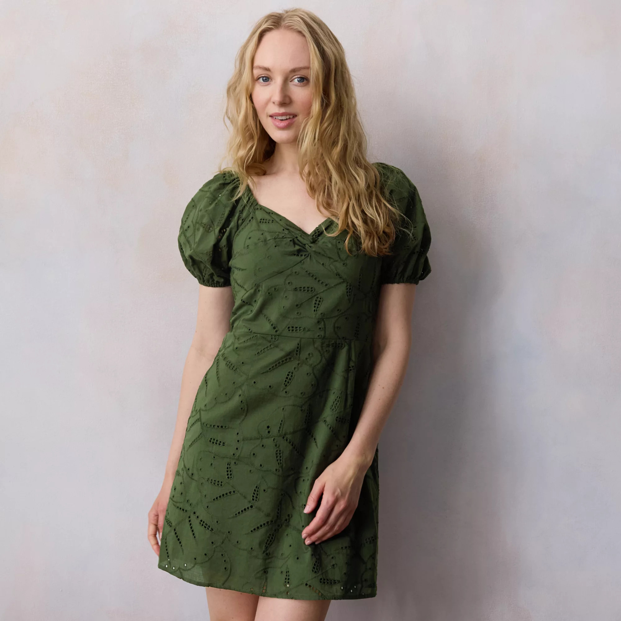 Women's LC Lauren Conrad Sweetheart Puff Sleeve Mini Dress | Kohl's