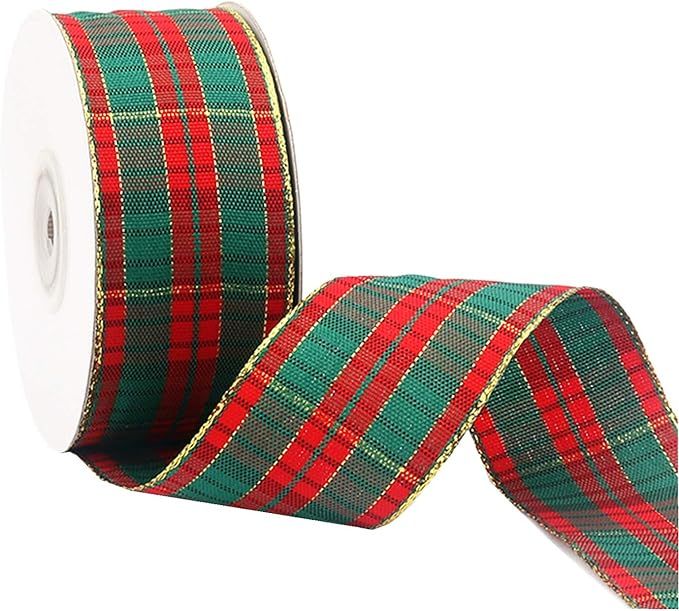 Christmas Checkered Plaid Ribbon 25 Yard Each Roll 100% Polyester Woven Edge Gingham Ribbon for C... | Amazon (US)