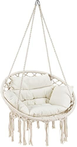 KROFEM Macrame Hammock Hanging Swinging Chair, Perfect for Bedroom, Porch, Kids, Adults, Balcony ... | Amazon (US)