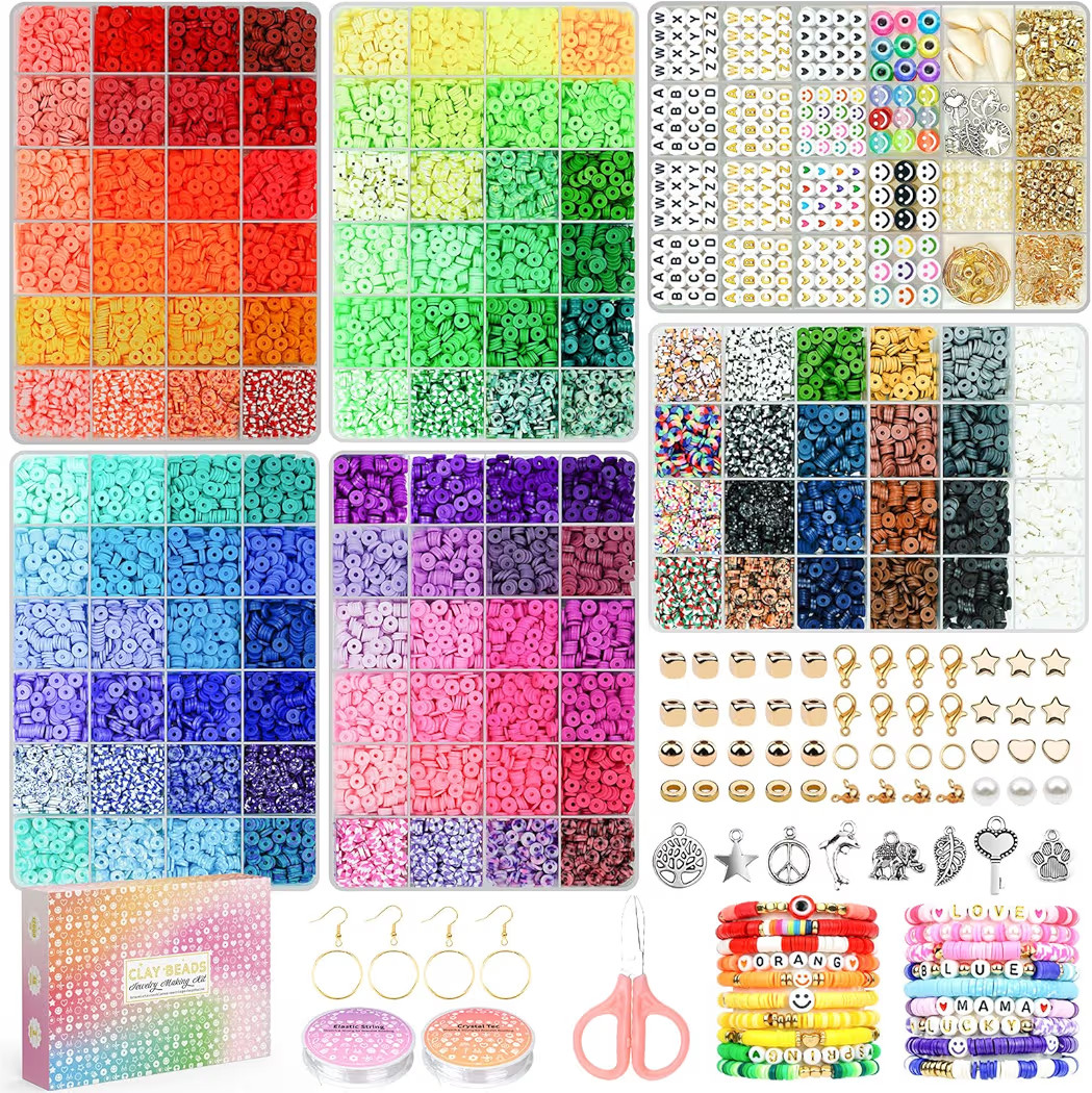 20,000 Pcs Clay Beads Bracelet Making Kit, 120 Colors 6 Boxes Polymer Beads Spacer Heishi Beads &... | Amazon (US)