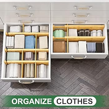 8 Pack Bamboo Drawer Dividers with 8 Inserts, Kitchen Drawer Dividers from 16.5-22IN, Stackable B... | Amazon (US)