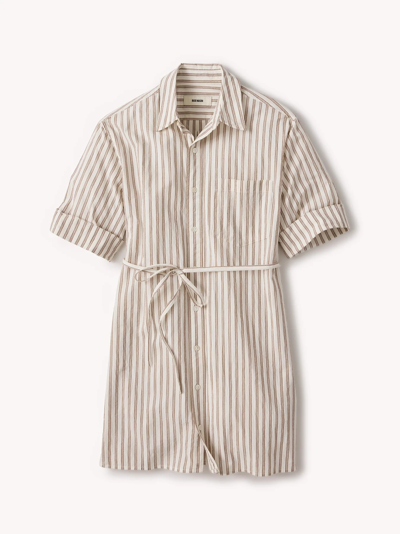 Natural / Brown Reef Stripe Mainstay Cotton Ss Shirt Dress | Buck Mason | Buck Mason