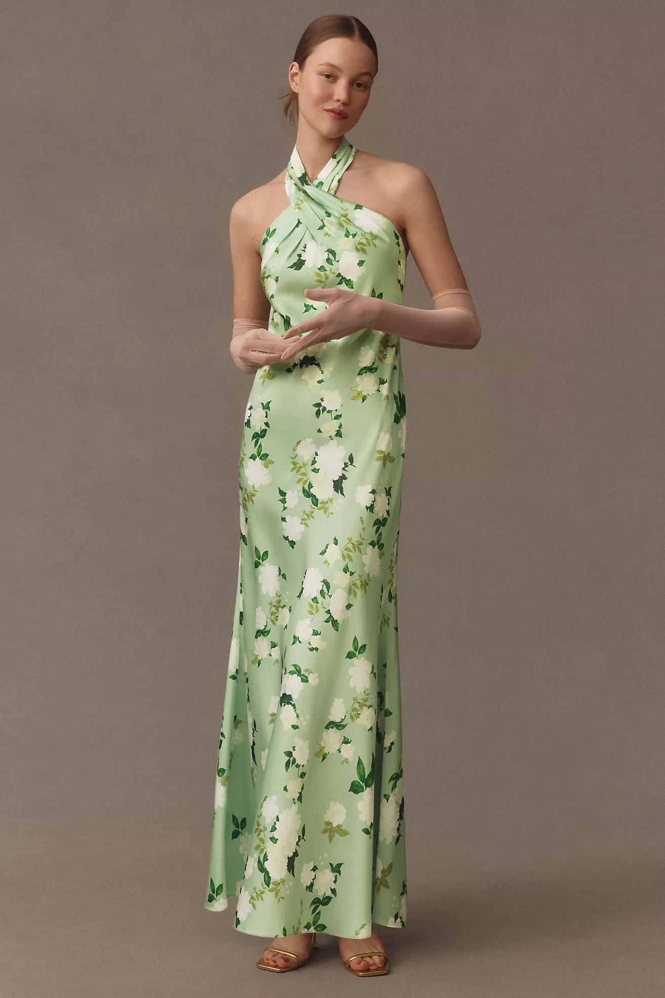 BHLDN Ruby Twist Halter Satin Gown | Anthropologie (US)