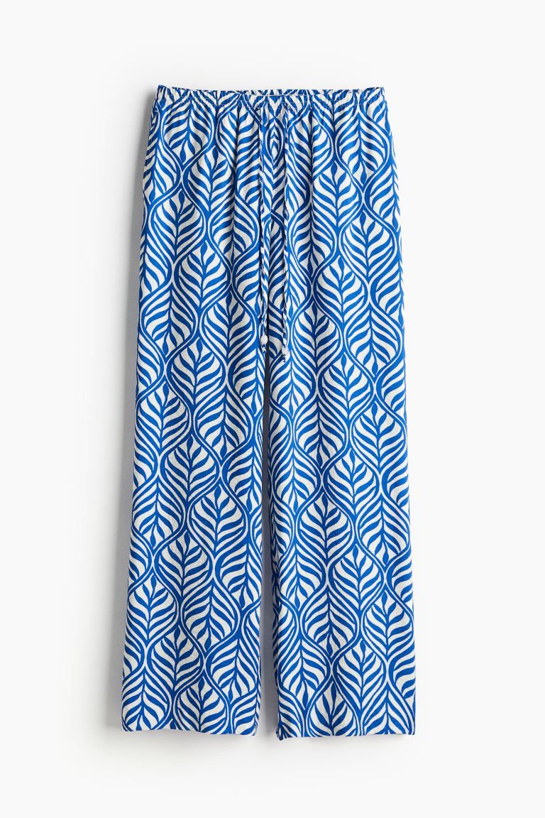 Wide-cut Pull-on Pants - Regular waist - Long - Blue/patterned - Ladies | H&M US | H&M (US + CA)