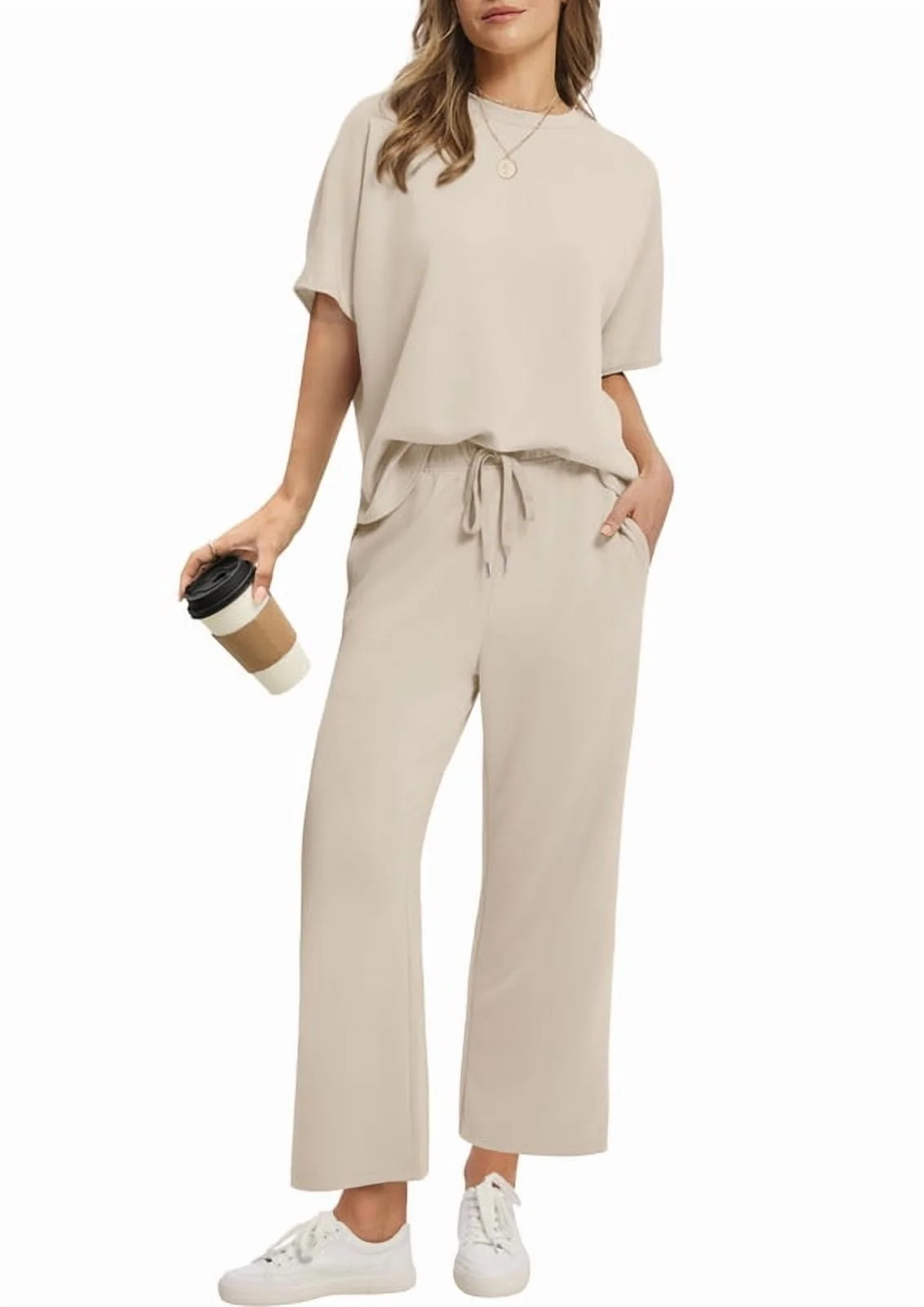 Ronuti Two Piece Sets for Women Summer Outfits Oversized Wide Leg Crop Pants Lounge Sets Airport ... | Walmart (US)