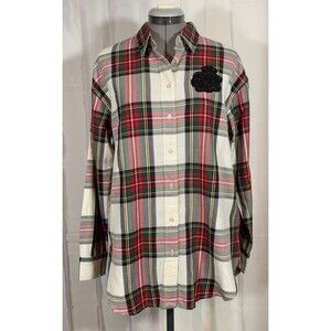 NWT Lauren Ralph Lauren Women's Bullion Checked Plaid Twill Shirt Black Tag Sz M | Poshmark