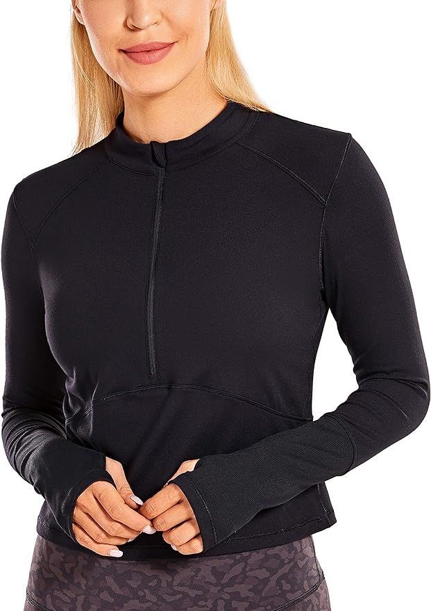 CRZ YOGA Women's Long Sleeve Crop Top Quick Dry Half-Zip Workout Shirts Running Athletic Shirt | Amazon (US)
