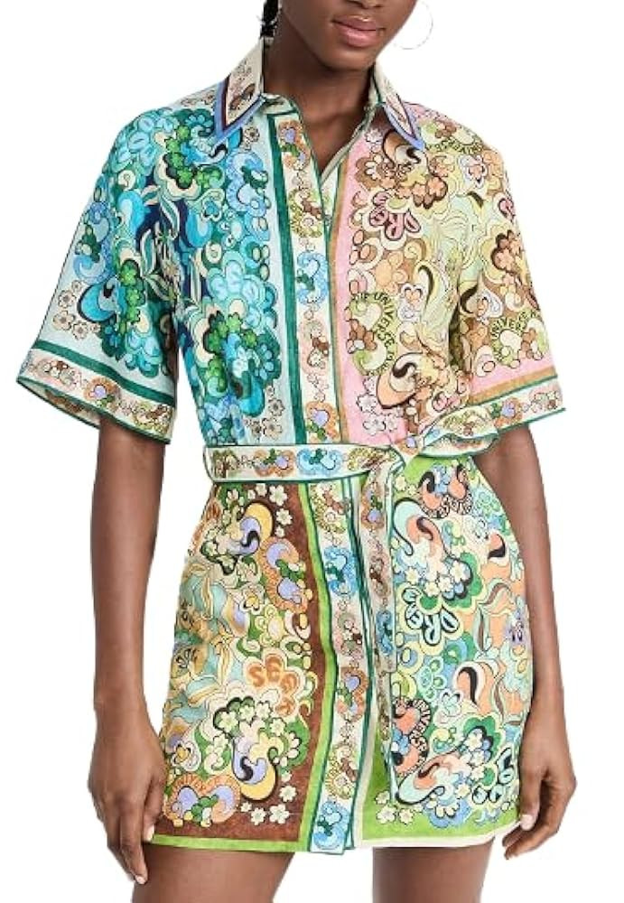 Floral Y2k Graffiti Graphic Mini Sundress for Women- Cute Colorful Short Sleeve Shirt Dress with ... | Amazon (US)