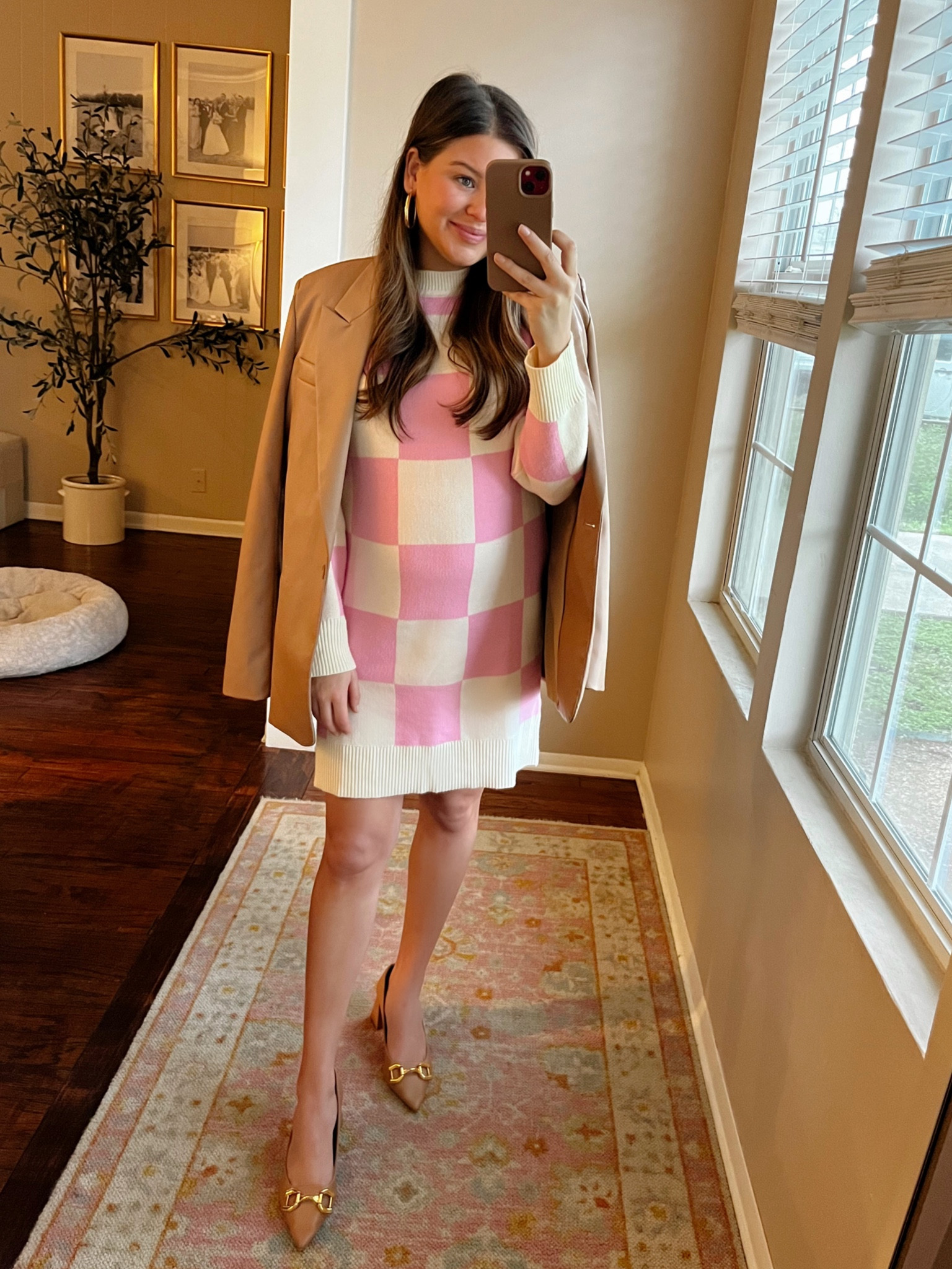 Some great amazon finds! This dress comes in a bunch of colors 💖

Pink and cream, large checkers, checker dress, leather blazer, faux leather blazer, the drop, gold hoops, Zara shoes, pointed toe pumps, block heel, office outfit, corporate outfit, fall outfit, bump friendly, bubble gum pink 

#LTKworkwear #LTKfindsunder50 #LTKbump