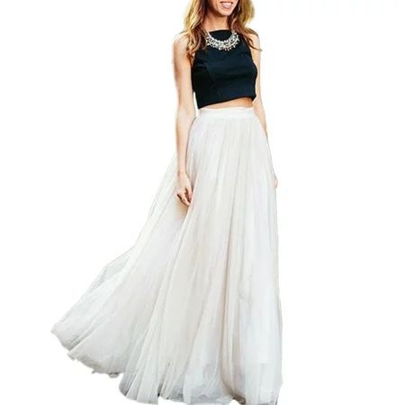 GuliriFei Women Tulle Tutu Skirt High Waist Multi Layer Floor Long Dress for Wedding Night Out Party | Walmart (US)