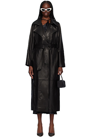 Nour Hammour - Black Althea Belted Leather Coat | SSENSE