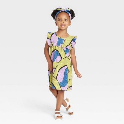 Black History Month Toddler Ruffle Short Sleeve Shirtdress and Headband Set - Purple Abstract | Target