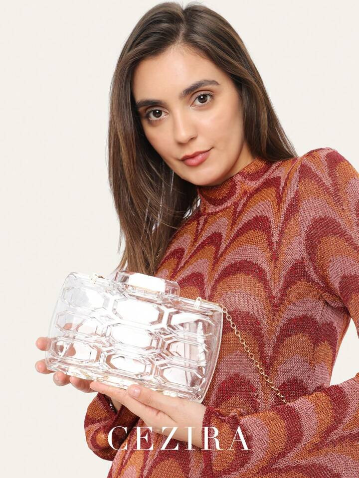 Crystal Acrylic Lady Day Clutch Women Fashion Box Case Handbags Metal Chain Cross Body Evening Pu... | SHEIN
