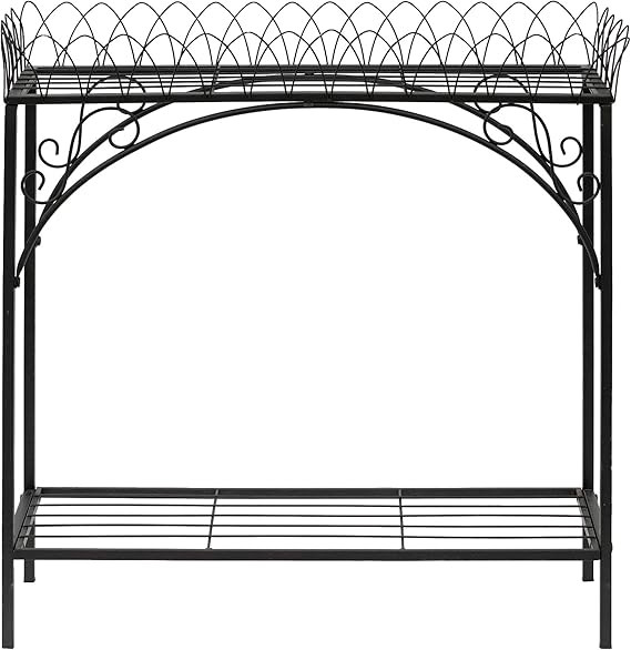 Black Long Double-Layer Plant Shelf, French Courtyard Style Metal Stand for Tall Potted Plants, S... | Amazon (US)