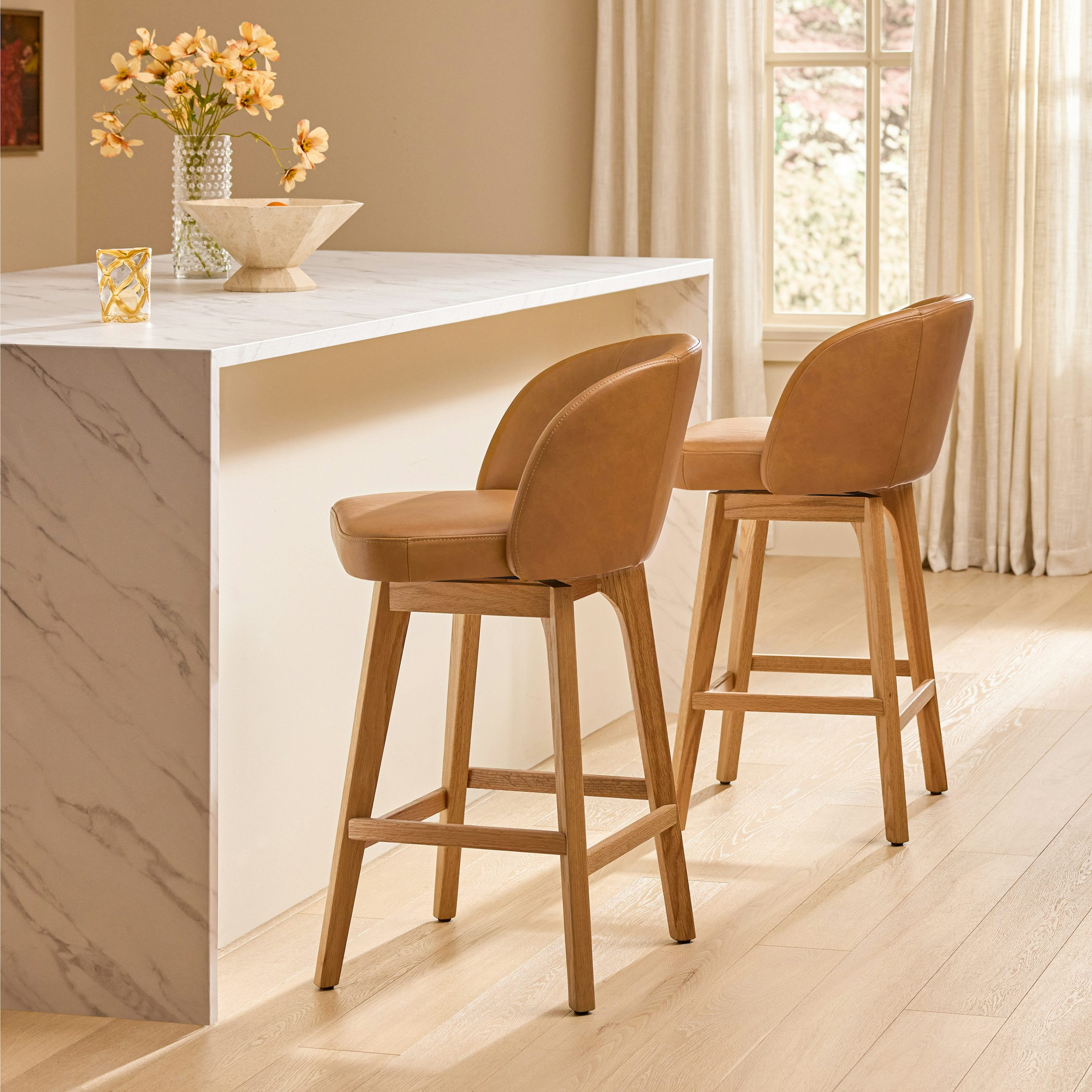 Alta Leather Swivel Counter Stool - Light Oak and Taos Tan | Article