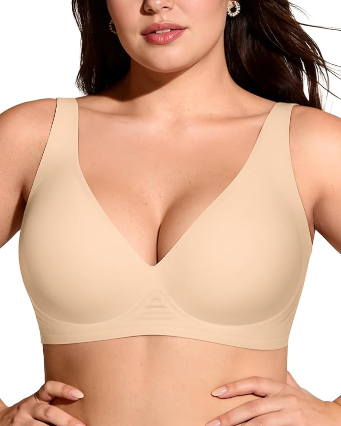 OEAK Womens Deep V Bras Wireless Comfortable Bra Supportive No Underwire Bras Tshirt Push Up Bral... | Amazon (US)