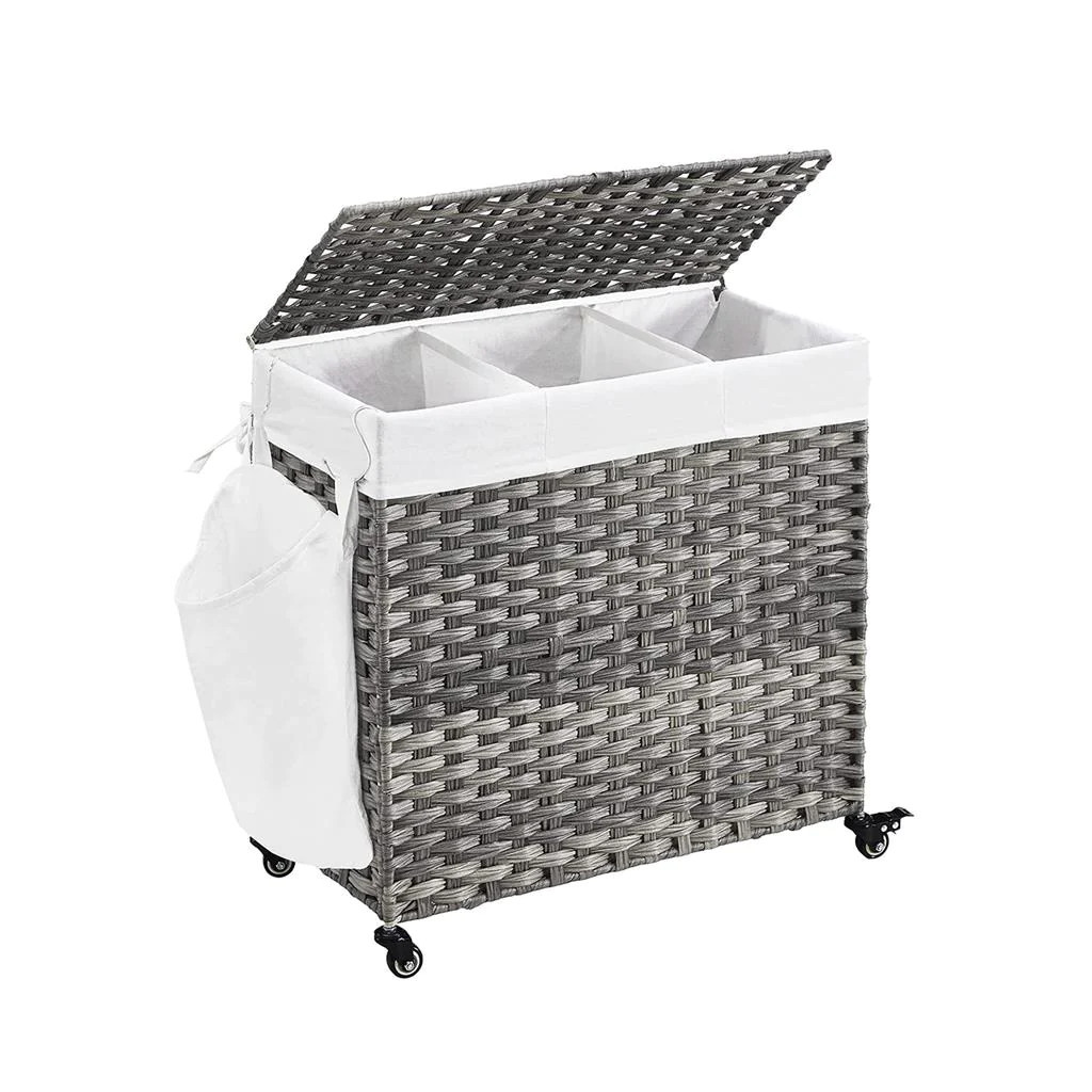 SONGMICS Handwoven Laundry Basket with Wheels & 3 Compartments | SONGMICS