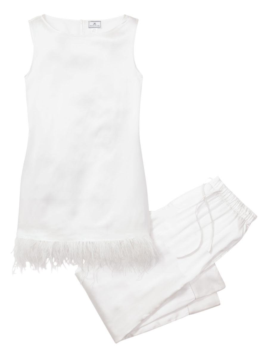 Mulberry Silk Feather-Trim Tunic Set | Saks Fifth Avenue