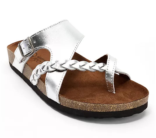 White Mountain Leather Toe-Post Slide Sandals- Handpick - QVC.com | QVC