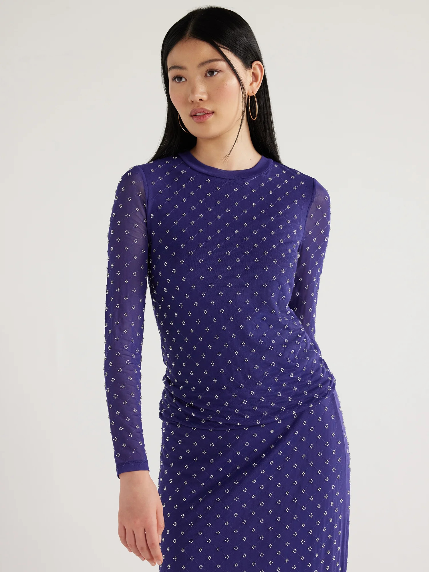 Scoop Women’s Crystal Embellished Mesh Top, Sizes XS-XXL | Walmart (US)