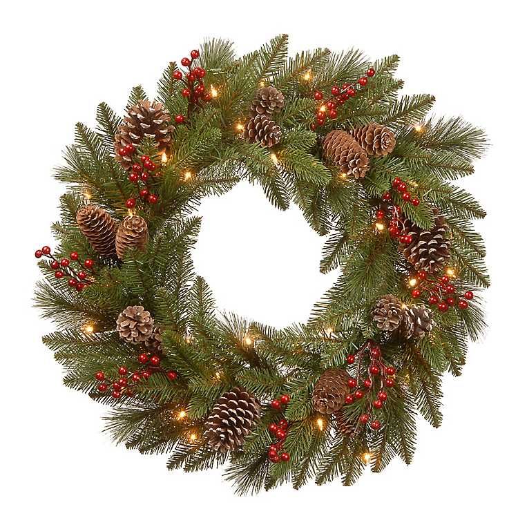 Pre-Lit Pine Cone Bristle Berry Christmas Wreath | Kirkland's Home
